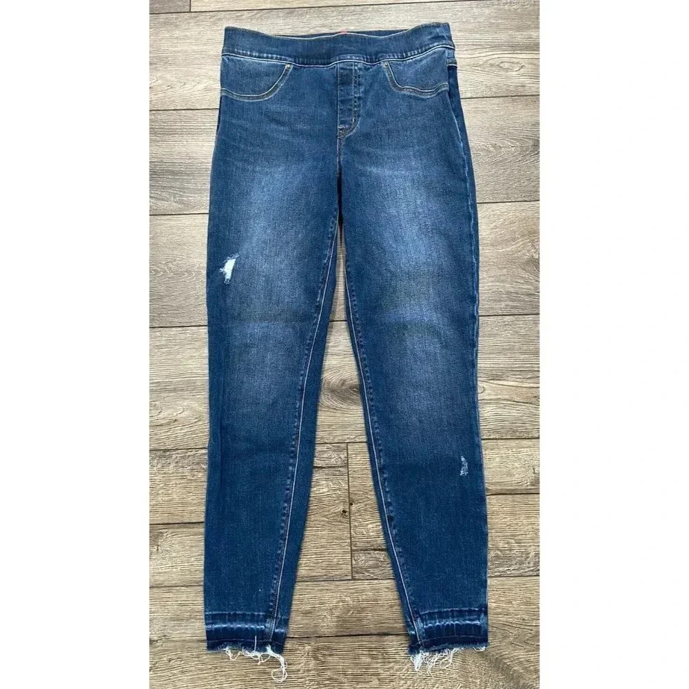 Spanx Jeans Pull On Skinny Slight Distressing Medium M